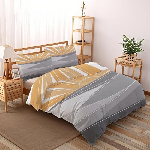 Boho Sun Duvet Cover Full Size, Modern Abstract Bedding Set 3 Piece