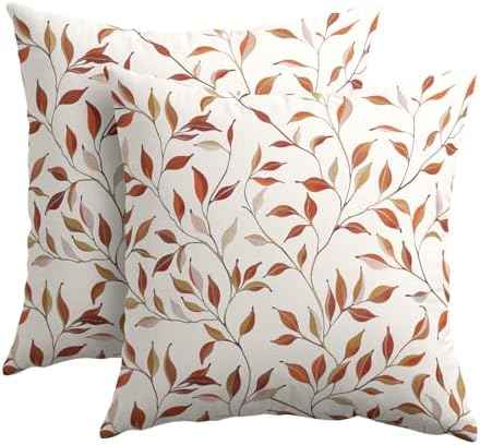 Kawani Fall Leaves Pillow Covers, 18x18 Inch, Set of 2