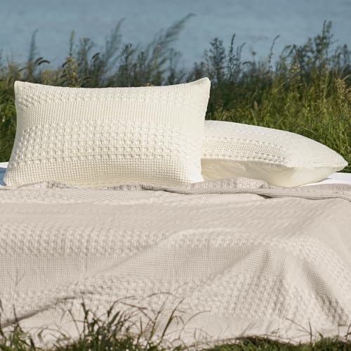 PHF Cotton Waffle Pillow Shams King Size 20" x 36", Ivory, No Insert