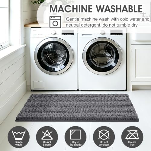 ACCUMTEK Striped Grey Bathroom Rug Mat 59"x24" Ultra Soft, Non Slip
