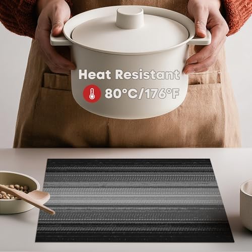 Artoid Mode Black Gray Stripe Halloween Vinyl Placemats Set of 4,Heat