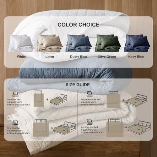 WDCOZY 100% Cotton Quilt Set, Pre-Washed, Cal King, Beige, 3 Pieces
