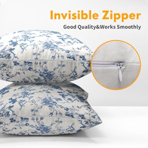 Kawani Blue Floral Pillow Covers 20x20 Inch Set of 2 Blue and Cream