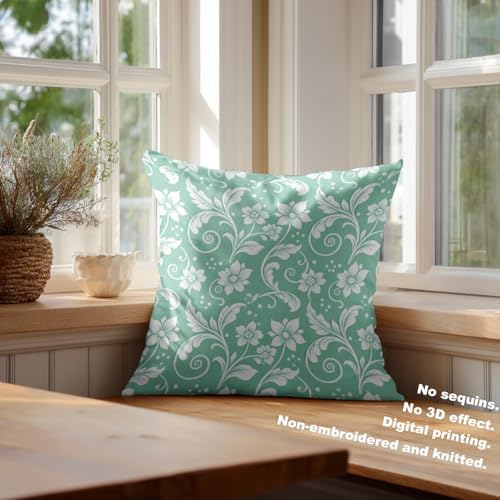 Batmerry Floral Blue and White Throw Pillow Covers, Mint Green Vintage