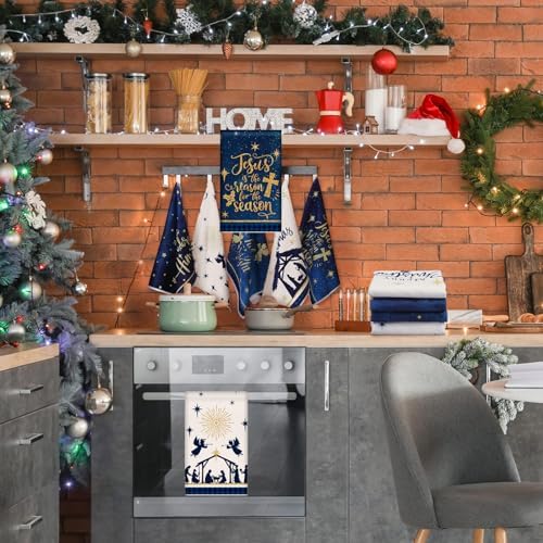 Oudain 6 Pcs Christmas Kitchen Towels Nativity Scene Christmas Hand
