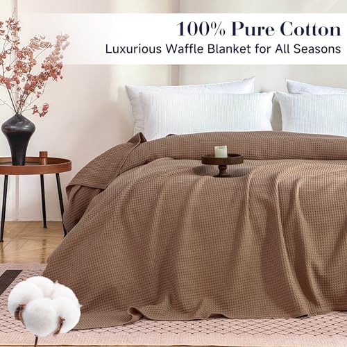 Simple&Opulence 100% Cotton Waffle Blanket, Queen Size 90"x90", Light