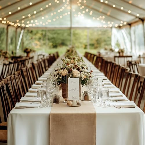 10 Pack Burlap Table Runners 12x108 Inch - Natural Country Vintage