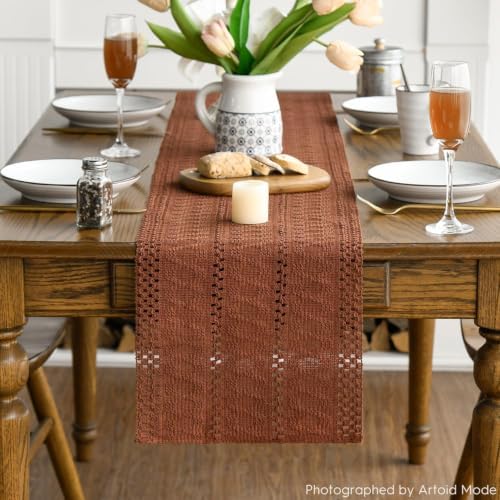 Artoid Mode Caramel Woven Farmhouse Hollow Table Runner 12x120 Inch