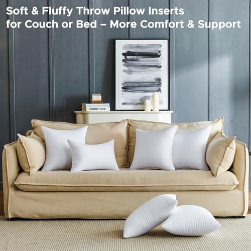 20 x 20 Throw Pillow Inserts Pack of 4 Large White Decorative Square