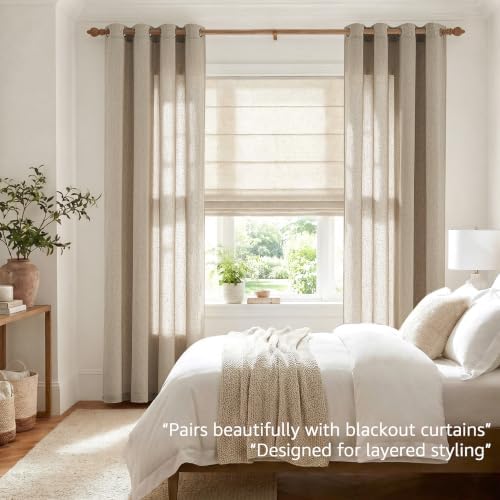 jinchan Linen Curtains 84 Inch Light Filtering Grommet 2 Panels Taupe