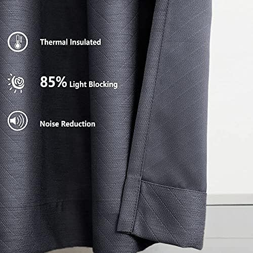 Treatmentex Grey Linen Blackout Curtains for Bedroom 63" Geometric