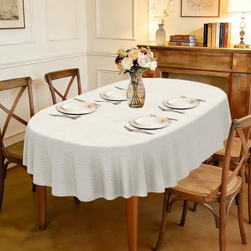 60"X102" Modern Oval Tablecloth for Oval Table, Geometric Water