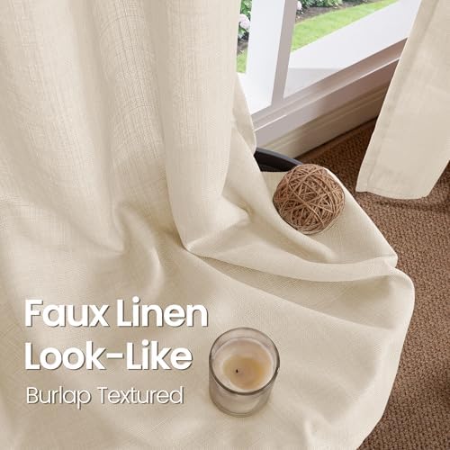 BGment Light Beige Linen Curtains 84 Inches 2 Panels for Living Room