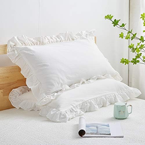 Mywinlle Off White Shabby Ruffle Pillow Shams King Size Set of 2