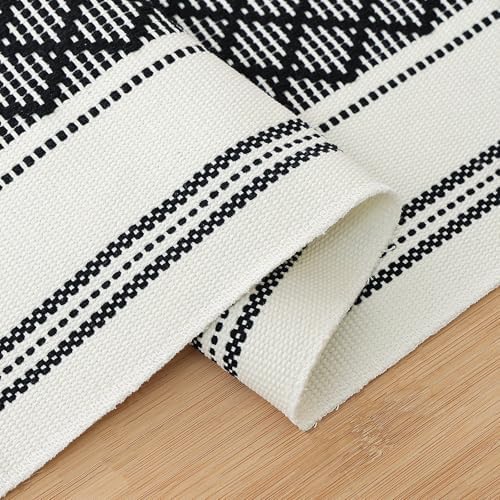 Off-White and Black Rustic Boho Table Runner with Tassels, Farmhouse