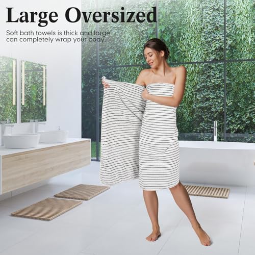 4 Pieces Extra Large Black and White Striped Bath Towels Set