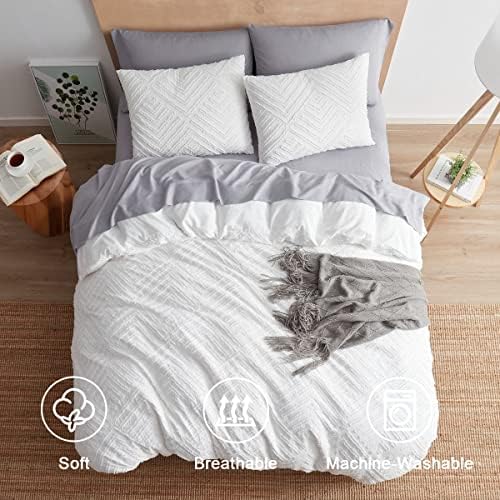 Nestl Boho Twin Duvet Cover Set - White 2 Piece Textured Bedding With