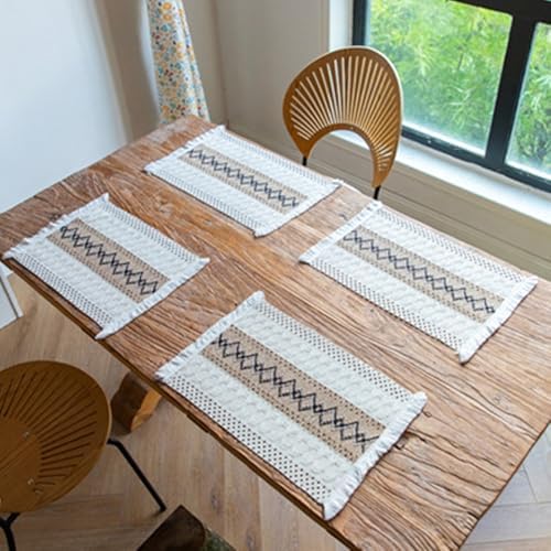 Rectangular Place Mats Set of 6, Cotton Linen Table Placemats Washable