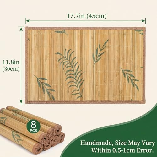 Eorbow 8 Pack Bamboo Placemats, 18 x 12 Inch Anti-Slip Table Mats
