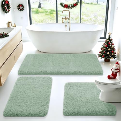 Microfiber Thick Bathroom Rugs Sets 3 Piece, Flurry Non Slip Bath Rug