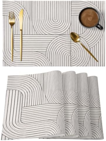 Beige Cream Boho Placemats Set of 6, Cotton Linen Fabric Place Mats