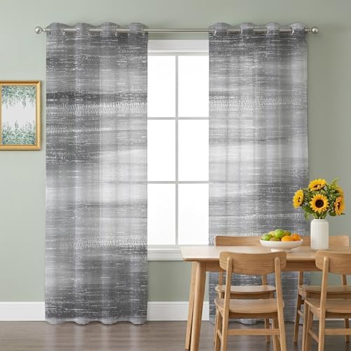Gray Gradient Sheer Curtains 63 Inch Long 2 Panels, Minimalist