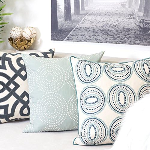 Embroidery Cotton Throw Pillow Cover,Connelly Aqua and Teal Decorative