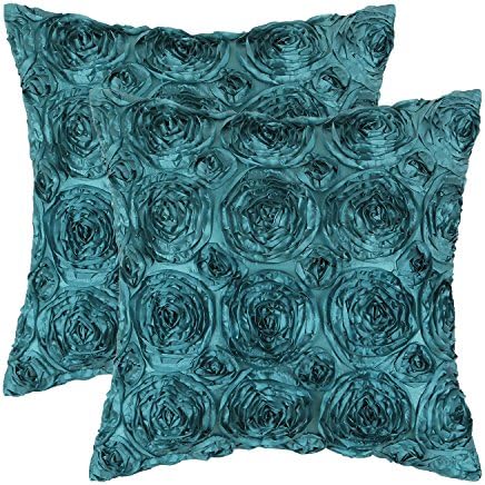CaliTime Decorative Couch Throw Pillow Covers 18 X 18 Inches Teal
