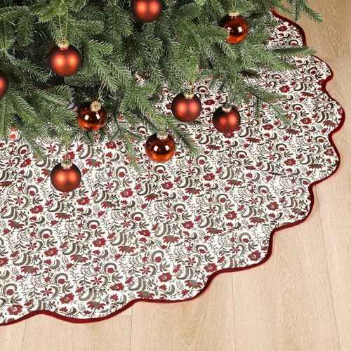 MiniInflat 60" Red Floral Christmas Tree Skirt