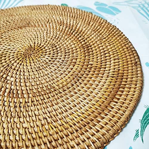 i-lan Set of 6 Round Rattan Placemats 12 Inch - Handmade Woven Wicker