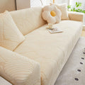 Stretch Soft Sofa Couch Cover, Neutral Leaf Embroidery Anti Slip