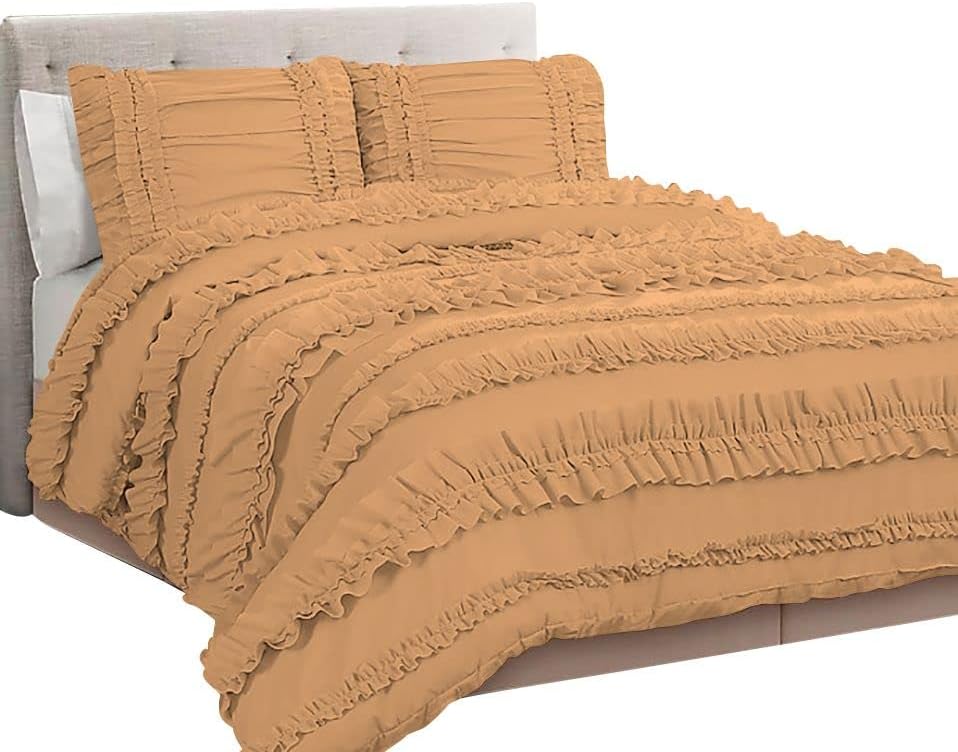 5 Piece Full Ruffles Layers Duvet Cover Set with Zipper Closure, 100%