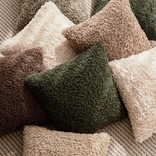 Foindtower Decorative Fuzzy Faux Fur Throw Pillow Covers 22x22 Olive