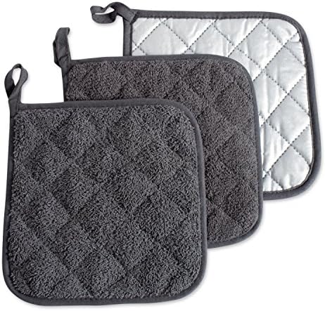 DII Terry Potholders, Mineral Gray, 100% Cotton, 3 Piece