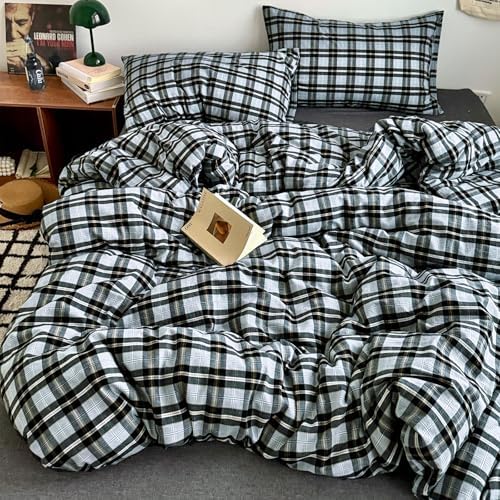 HighBuy Grey Gingham Plaid Duvet Cover King Size 3 Pieces – Comfy Soft