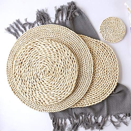 Round Woven Placemat Natural Corn Husk Placemat Handmade Straw Braided