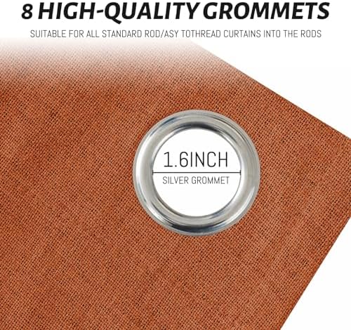 Yakamok Burnt Orange Linen Textured Curtains 96 Inches Long for Living