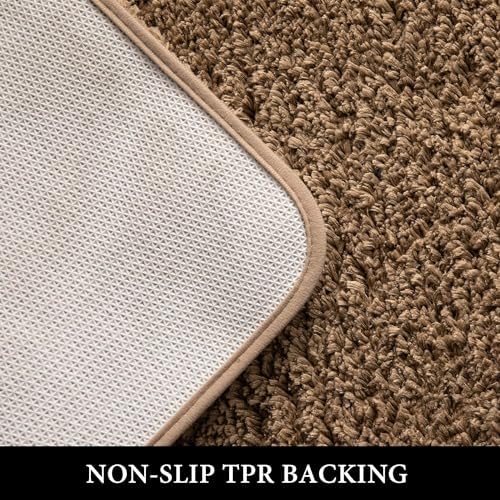 MIULEE Light Brown Bathroom Rugs and Mats Set 3 Pieces