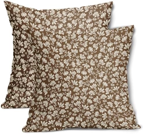 Brown Beige Daisy Floral Pillow Covers 20X20 Inch Vintage Flowers