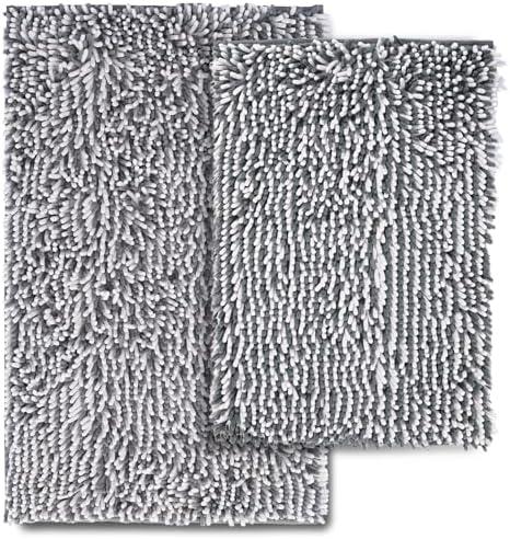 Chenille Bathroom Rugs Set 2 Piece, Absorbent Bath Rugs, Non-Slip Bath