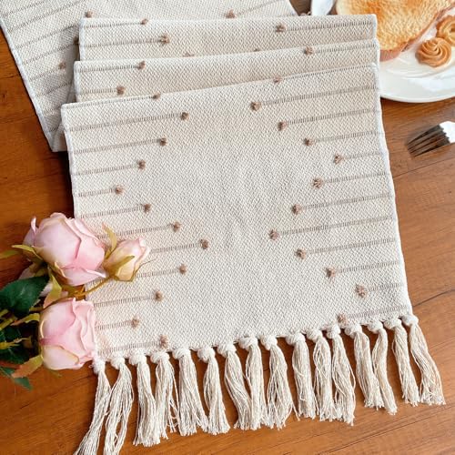 Boho Table Runner with Tassel for Kitchen Dining Rustic Cotton Woven