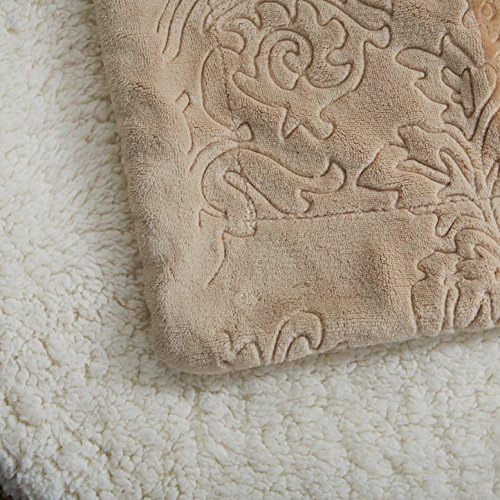Tache Elegant Embossed Sherpa Bed Throw Blanket (Beige, 63 x 87 Inch)