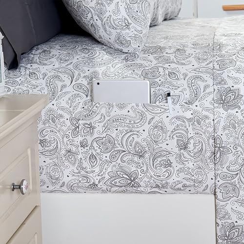 Elegant Comfort 6-Piece Sheet Set Deep Pocket, Twin XL, Paisley Gray