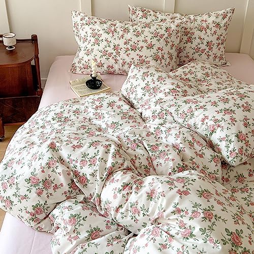 HighBuy Aesthetic Floral Duvet Cover Queen Size 3 Piece Soft Cotton