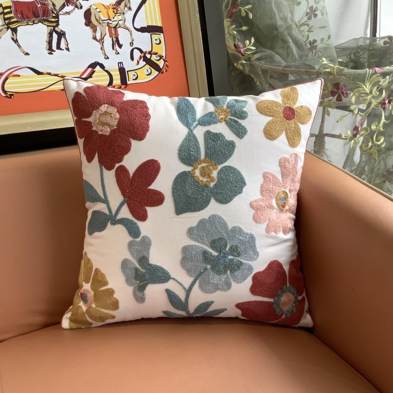 2 Pack Embroidered Floral Vintage Throw Pillow Covers Farmhouse Red