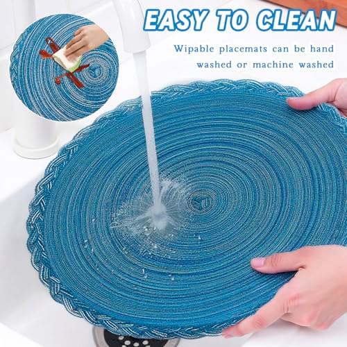 CAMAL 13.8 Inch Cotton Wipeable Placemats Set of 8 Washable Woven