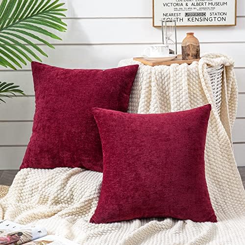 GAWAMAY Burgundy Red Chenille Throw Pillow Covers 20x20 Set of 2 for