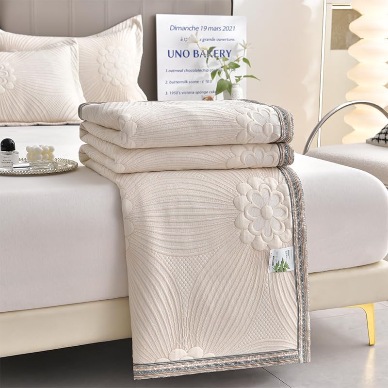 100% Cotton Muslin Throw Blanket, Lightweight Washed Cotton Blanket