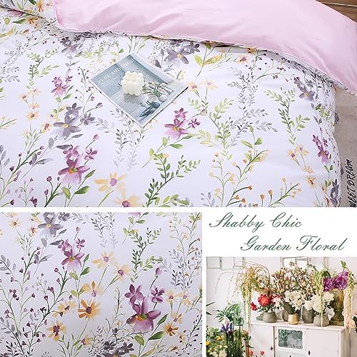 URBONUR 100% Cotton Floral Duvet Cover Set Queen Size 3-Pieces