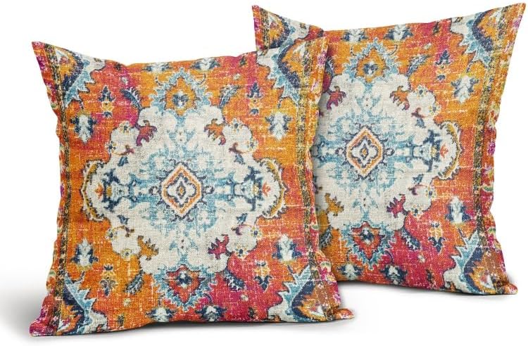 Orange Teal Boho Vintage Pillow Covers 20X20 Inch Bohemian Carpet